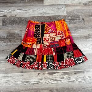 Vintage 90s Jams World Patchwork Mini Skirt Abstract Floral Artwear Boho Large